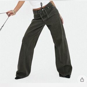 Princess Polly Dark Olive Wide-Leg Jeans